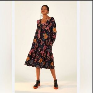 NEW! Farm Rio Black Animal Sky Midi Dress Size XS